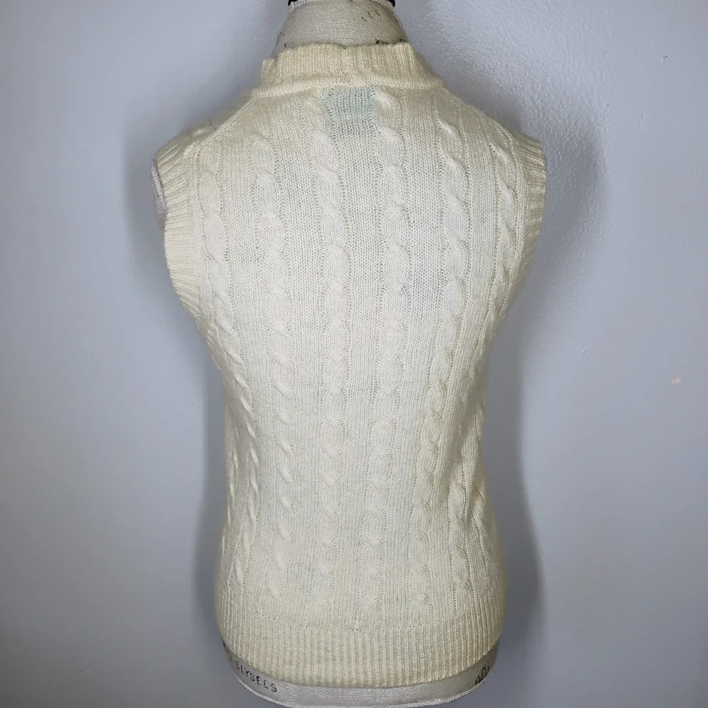 Vtg De Mura Cable Knit Sweater Vest Womens Small Cream Wool Academia Preppy
